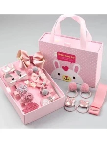 18入組髮飾套裝帶手提箱,包括頭繩,公主皇冠髮夾,可愛髮夾,髮帶,偉大適用於生日禮物(隨機樣式)