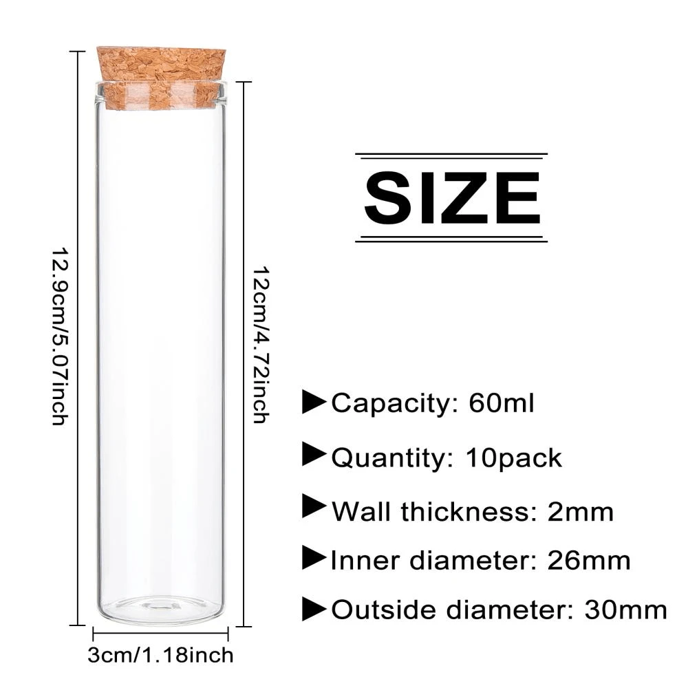 10pcs Glass Test Tube With Wooden St Er Clear 3x12.9cm Capacity60ml(2.