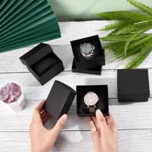 10pcs Paper Watch Box 8.6x7.9x5.2cm Cardboard Gift Box Watches Holder Jewelry Gift Boxes With Pillow Bracelet Holder Square Storage Gift Case For Wristwatches Smart Watches Black