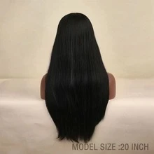 Thẳng tắp tự nhiên Sợi tổng hợp Mặt trước Ren Tóc giả 20in Mật độ 150% Ở giữa Phần Em bé Tóc Sắt - màu đen - Xem 3