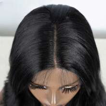 Thẳng tắp tự nhiên Sợi tổng hợp Mặt trước Ren Tóc giả 20in Mật độ 150% Ở giữa Phần Em bé Tóc Sắt - màu đen - Xem 4