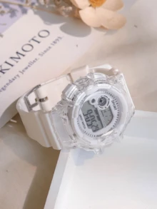 新款時尚多功能電子表,半透明錶帶和獨角獸圖案,男女皆宜的學生手錶 - 無色 - 查看 2