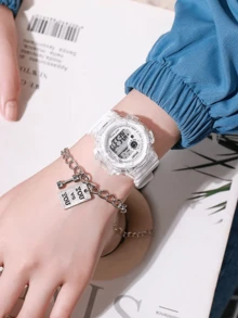 新款時尚多功能電子表,半透明錶帶和獨角獸圖案,男女皆宜的學生手錶 - 無色 - 查看 3