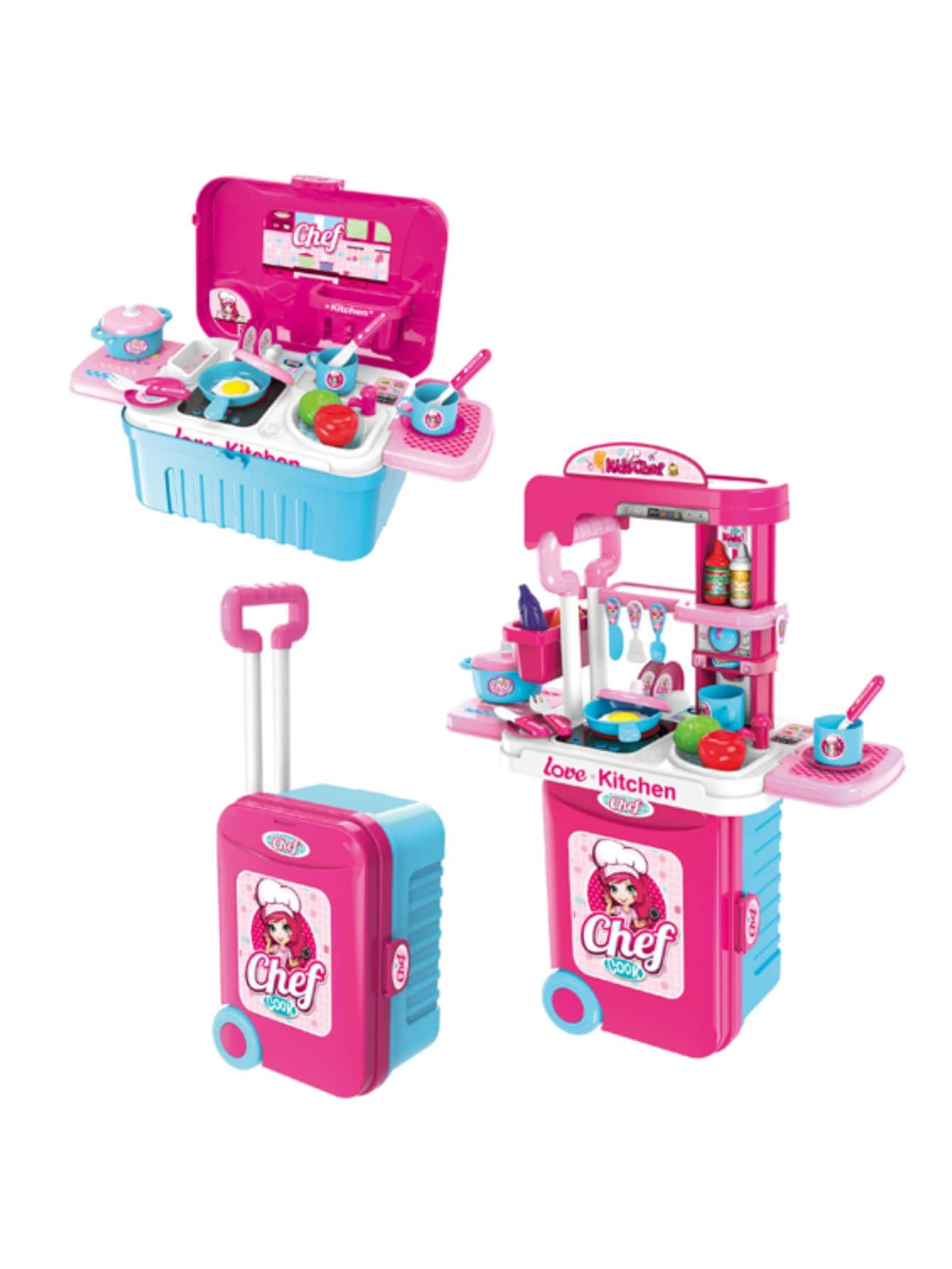 Deny Toys Children's Kitchen 3 In 1 Kitchen And Suitcase With Light And Sound - Apricot - View 1