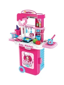 Deny Toys Children's Kitchen 3 In 1 Kitchen And Suitcase With Light And Sound - Apricot - View 2