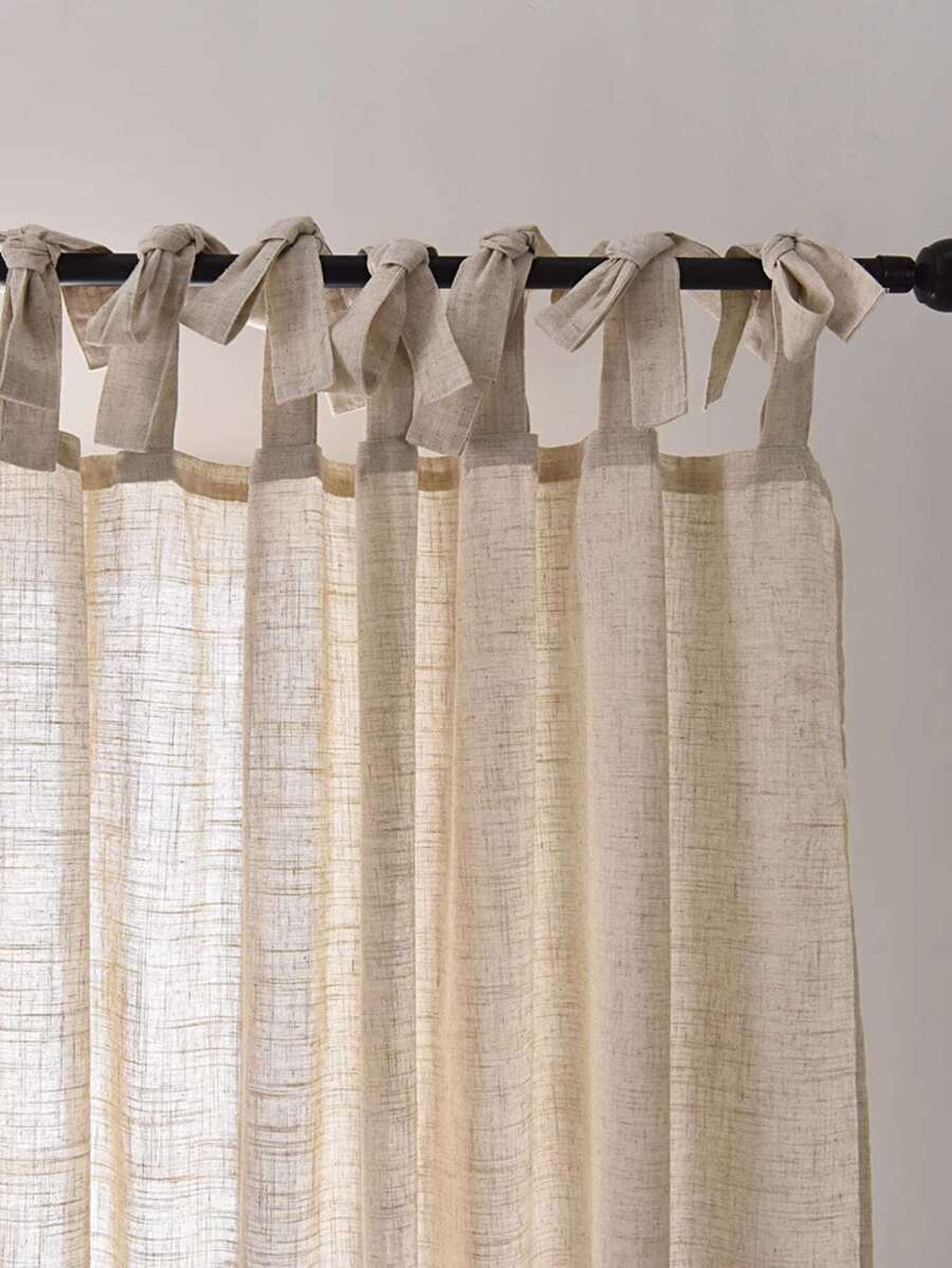 1pc Living Room/study Room Dustproof Tie Top Rod Pocket Curtain