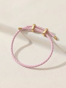 1pc College Style Solid Color Pu Leather Bracelet With Metal Buckle, For Women's Diy Jewelry Making - Pink - View 4