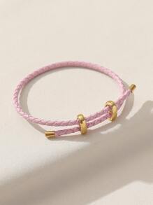 1pc College Style Solid Color Pu Leather Bracelet With Metal Buckle, For Women's Diy Jewelry Making - Pink - View 2