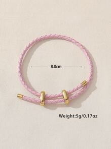 1pc College Style Solid Color Pu Leather Bracelet With Metal Buckle, For Women's Diy Jewelry Making - Pink - View 3