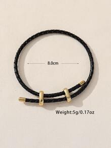 1pc School Style Solid Color Alloy Buckle Adjustable Pu Cord Bracelet For Women Diy Jewelry Making - Black - View 3
