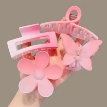 8 件套女士大号亚克力彩绘发爪夹，克莱因蓝配色，时尚个性，ins 风；简约吸睛，街头风、学院风；适合外出、购物、约会、派对、旅行、游泳，以及商务、上学、日常通勤等场合。情人节发夹，发卡，发夹，发饰 ... - 粉色 - 查看 4
