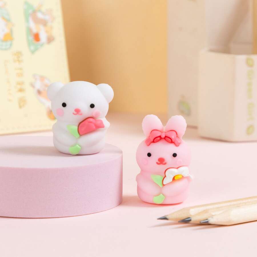 2pcs/set Cartoon Animal Shaped Pencil Sharpener - Multicolor - View 1