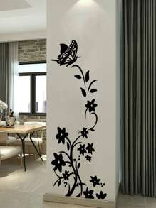 Pegatina de pared adhesiva creativa con diseño de mariposa negra, flores y enredaderas para decoración del hogar en sala de estar, dormitorio, decoración de primavera, elementos decorativos para refrescar tu hogar, adhesivo de vinilo para decoraciones