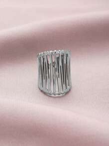 1 Nhẫn Dopamine Mạ Vàng 14K Thời Trang Bằng Thép Không Gỉ Phong Cách Baroque, Nhẫn Mở Rộng Được Trang Trí, Thích Hợp Để Đeo Hàng Ngày Và Tặng Quà Cho Nữ - Bạc - Xem 3