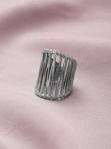 1 Nhẫn Dopamine Mạ Vàng 14K Thời Trang Bằng Thép Không Gỉ Phong Cách Baroque, Nhẫn Mở Rộng Được Trang Trí, Thích Hợp Để Đeo Hàng Ngày Và Tặng Quà Cho Nữ - Bạc - Xem 4