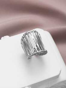 1 Nhẫn Dopamine Mạ Vàng 14K Thời Trang Bằng Thép Không Gỉ Phong Cách Baroque, Nhẫn Mở Rộng Được Trang Trí, Thích Hợp Để Đeo Hàng Ngày Và Tặng Quà Cho Nữ - Bạc - Xem 1