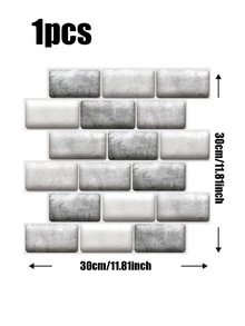 藍色的&白色撞色3D磚塊圖案創意牆貼自黏式防水防潮牆紙適用於牆裝修和保護,客廳,臥室,餐廳墻面裝飾貼紙 - 霧霾藍 - 查看 3
