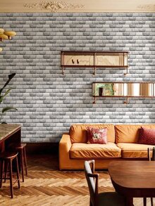 藍色的&白色撞色3D磚塊圖案創意牆貼自黏式防水防潮牆紙適用於牆裝修和保護,客廳,臥室,餐廳墻面裝飾貼紙 - 霧霾藍 - 查看 10