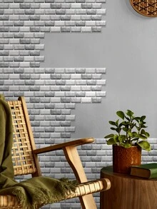 藍色的&白色撞色3D磚塊圖案創意牆貼自黏式防水防潮牆紙適用於牆裝修和保護,客廳,臥室,餐廳墻面裝飾貼紙 - 霧霾藍 - 查看 4