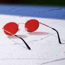 1 Pair New Fashion Circular Frame Gradient Reflective Teardrop Oval Fashion Glasses For Women For Summer Beach Vacation,Outdoor,Travel