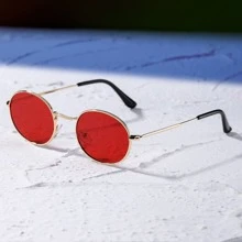 1 Pair New Fashion Circular Frame Gradient Reflective Teardrop Oval Fashion Glasses For Women For Summer Beach Vacation,Outdoor,Travel