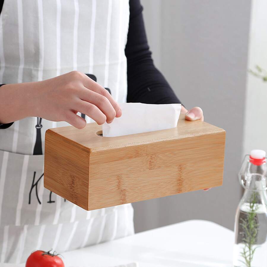 KMT Bamboo Tissue Box Holder Storage Paper Tissue Cover Wood Napkins Organizer Home Decoration - Yellow - View 1