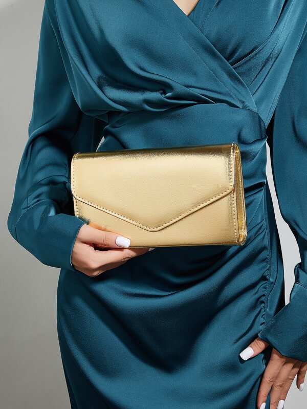 Bolso De Hombro Y Embrague De Mujer Con Cierre De Solapa De Pu Metálico