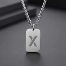 1入組流行不銹鋼鏤空吊墜項鍊,中性情侶風格鎖骨鏈條適用於日常穿著 - 銀色 - 查看 5