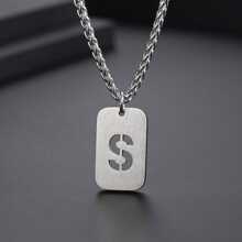 1入組流行不銹鋼鏤空吊墜項鍊,中性情侶風格鎖骨鏈條適用於日常穿著 - 銀色 - 查看 7