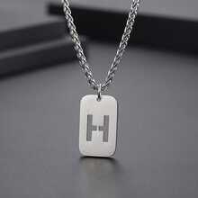 1入組流行不銹鋼鏤空吊墜項鍊,中性情侶風格鎖骨鏈條適用於日常穿著 - 銀色 - 查看 8