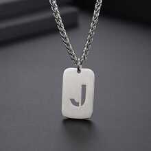 1入組流行不銹鋼鏤空吊墜項鍊,中性情侶風格鎖骨鏈條適用於日常穿著 - 銀色 - 查看 9