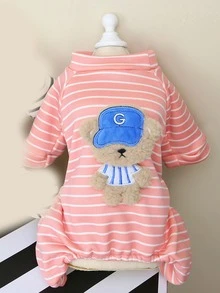 宠物服装 狗狗服饰 猫咪家居服 23cm连帽小熊家居服 狗狗服装 猫咪服饰 新款加厚保暖动物休闲四脚裤家居服 流行欧美风宠物服装 猫咪卡通装 - 粉色 - 查看 3