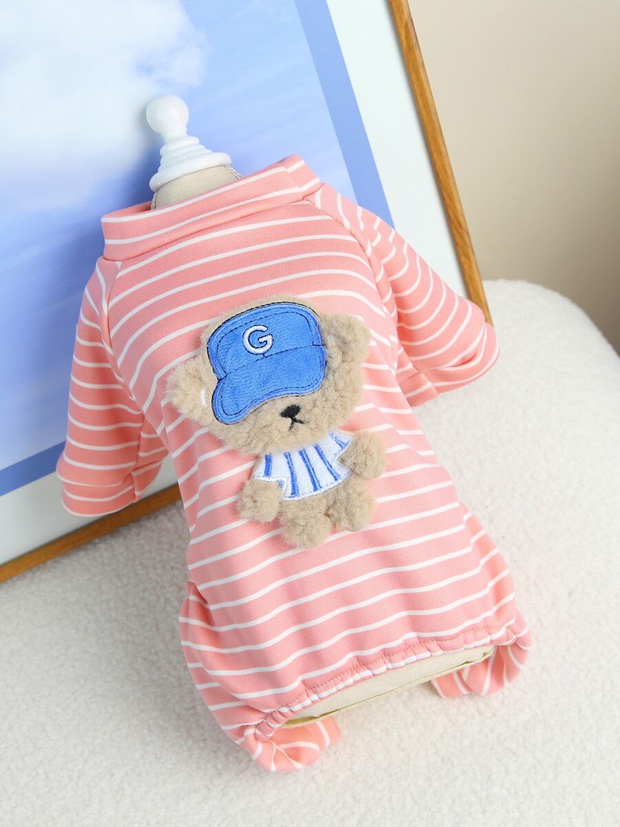 宠物服装 狗狗服饰 猫咪家居服 23cm连帽小熊家居服 狗狗服装 猫咪服饰 新款加厚保暖动物休闲四脚裤家居服 流行欧美风宠物服装 猫咪卡通装 - 粉色 - 查看 1