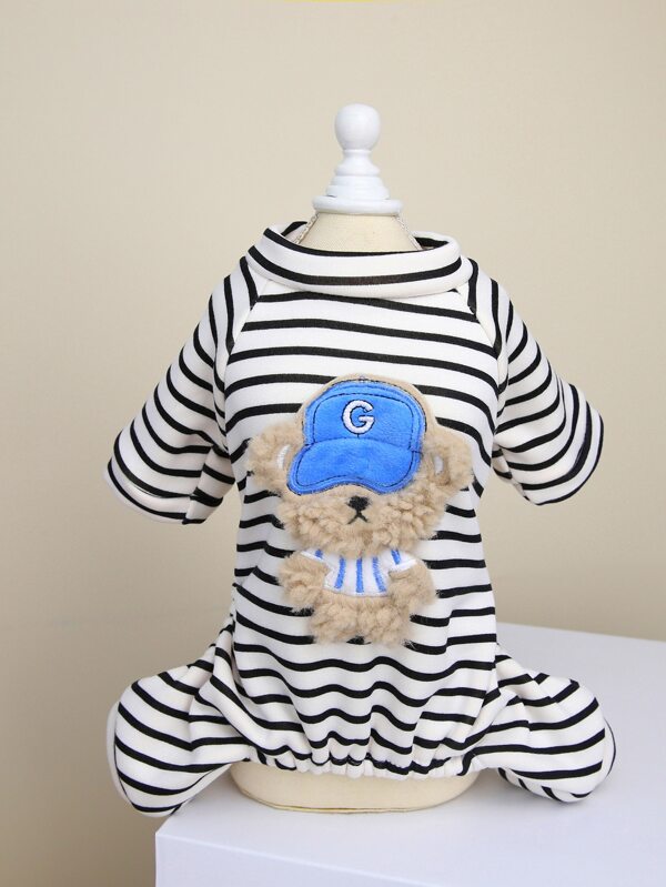 Pet Clothes, Dog Apparel, Cat Homewear. 23" Hooded Bear Homewear, Dog Clothes, Cat Costume Autumn Winter New Thick Warm Outfit, Casual 4-Leg Pants, Homewear, Europe And US Popular Animal Costume, Cat Cartoon Outfit