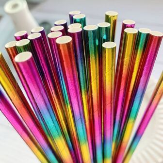 25入組彩虹鐳射漸變一次性紙吸管,理想適用於生日派對,婚禮,訂婚,週年紀念日,情人節派對,和