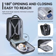 Hard Shell Laptop Backpack 35L, Waterproof Travel Backpack Business Computer Bag Fit 15.6 Inch Gaming Bag with USB Charging Port - Black - View 2