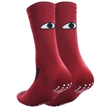 1pair Cycling Socks With Anti-slip Gel & Breathable & Durable Material, Mid-calf Length, Color Block Geometric Pattern, For Outdoor Sports - Red - View 2