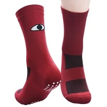 1pair Cycling Socks With Anti-slip Gel & Breathable & Durable Material, Mid-calf Length, Color Block Geometric Pattern, For Outdoor Sports - Red - View 1