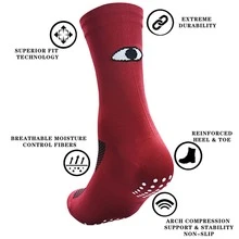 1pair Cycling Socks With Anti-slip Gel & Breathable & Durable Material, Mid-calf Length, Color Block Geometric Pattern, For Outdoor Sports - Red - View 3