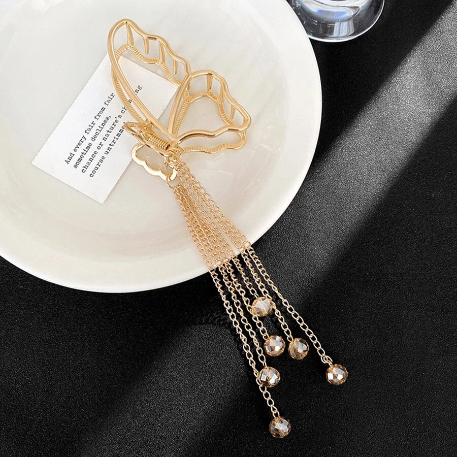 en forma de mariposa con fleco Horquilla coreano estilo de mujeres Garra de pelo - Oro rosa - Ver 1