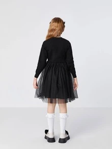 Balabala 女大童星球印花網紗邊洋裝 - 黑色 - 查看 2