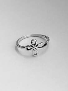 1個交叉設計裝飾女戒,適用於婚禮、派對、節日和休閒穿著 - 銀色 - 查看 2