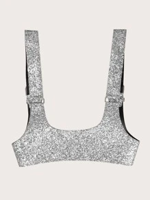 1pc Women's Backless Design Waistcoat Belt With Silver Beaded Shiny Decoration, Personalized Waist Cincher - Silver - View 5