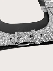 1pc Women's Backless Design Waistcoat Belt With Silver Beaded Shiny Decoration, Personalized Waist Cincher - Silver - View 3