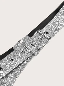 1pc Women's Backless Design Waistcoat Belt With Silver Beaded Shiny Decoration, Personalized Waist Cincher - Silver - View 4