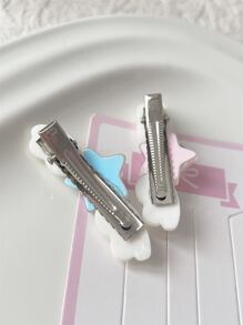 2入組女性可愛翅膀和星星髮夾套裝,五角星設計,甜美日系側夾 - 粉色 - 查看 4