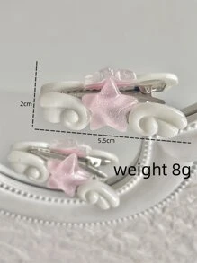 2入組女性可愛翅膀和星星髮夾套裝,五角星設計,甜美日系側夾 - 粉色 - 查看 3
