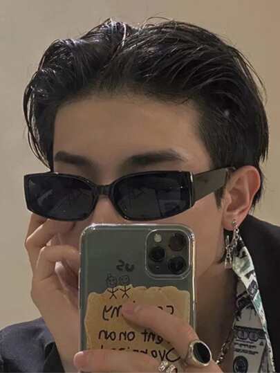 1pc Retro Small Square Frame Fashionable Eyeglasses, Punk Rock Street Style, With Glasses Case Beach Accessories Glasses Shades Looks Street Style And Suit For Sweater Jacket Sweatshirt Hoodie Leather Pants And Cargo Pants Festival Shades For Summer Beach Vacation,Outdoor,Travel