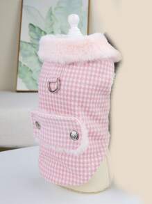 DADAGOU Houndstooth Pattern Coat - Pink - View 2
