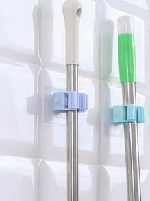 1個多功能藍色不留痕拖把夾,無需鑽孔,浴室拖把和掃帚儲物架 - 淺藍色 - 查看 2